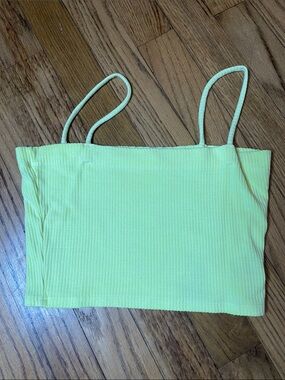 Emma & Sam Light Yellow Ribbed Spaghetti Strap Crop Tank